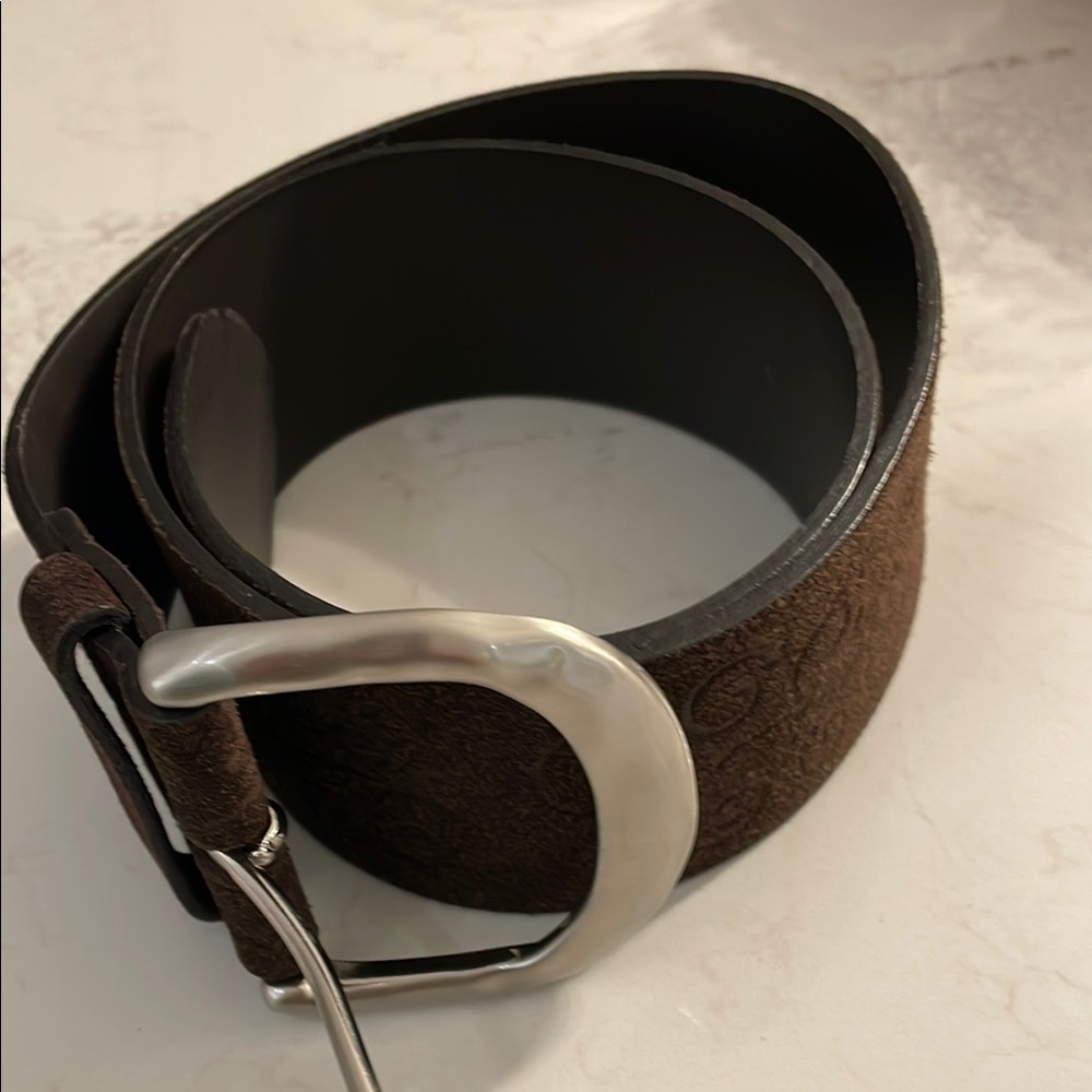 198. J.Jill Brown suede Embossed Genuine Leather Women Belt